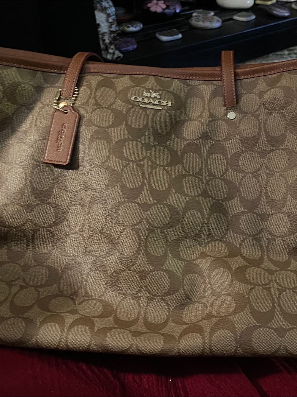 Coach Brown Signature Canvas Tote with Leather Trim